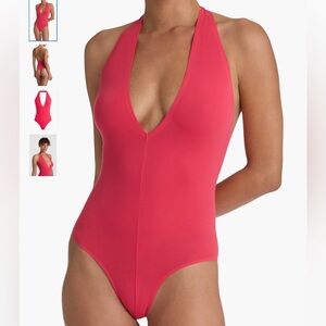 COMMANDO Ballet Deep Plunge Halter Bodysuit | Watermelon | Size OS